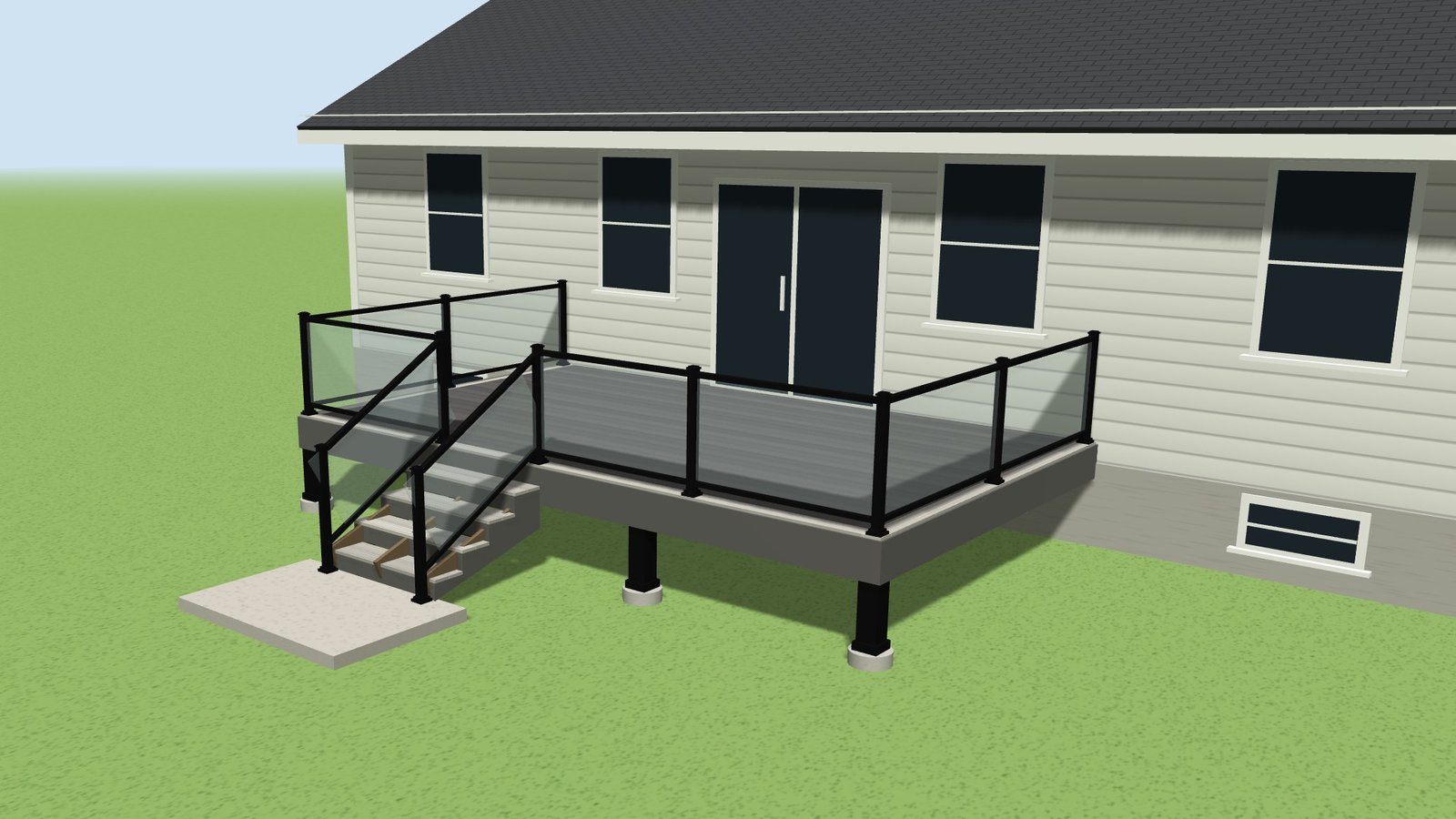 3D deck design with glass railing